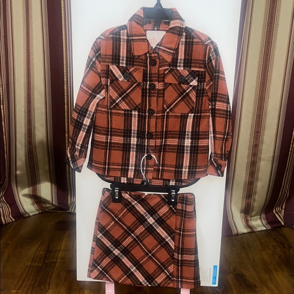 Plaid Button-Up Jacket and Skirt Set
